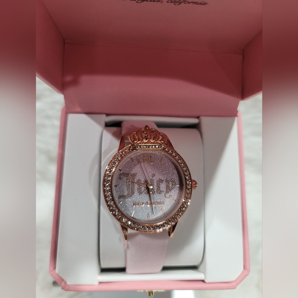 Juicy Couture Crystal Crown  Rose Gold Toned watch Pink Bezel  New In Box